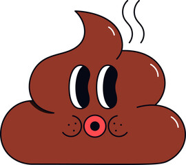 Funny cartoon poop emoticon. Oops emoji. PNG illustration.