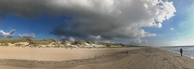 Fototapeta na wymiar beach, sea, coast, dunes, julianadorp, netherlands, clouds, panorama, 