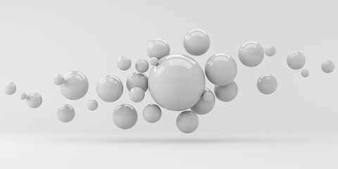Spheres are flying on a white background. Abstraction 3d render.