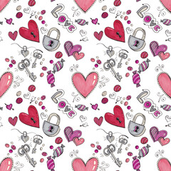 Pattern with hearts and sweets. Illustration for Valentine's Day