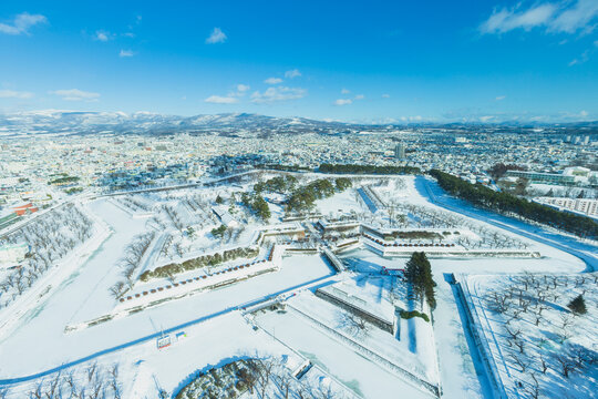 Goryokaku fort in winter seasonม Hakodate, Hokkaido, Japan