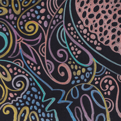 Colored abstract ornaments on a black background