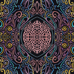 Colored abstract ornaments on a black background