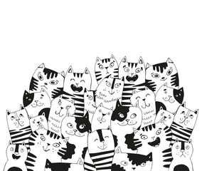 Illustration of a lot of cats. Graphic drawing of a pack of cats