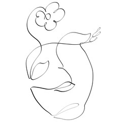 creative image of beautiful female face with flower, black single line