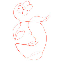 abstract image of beautiful female face with flower, single red line