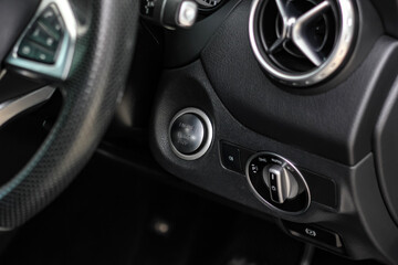 Close up engine car start button. Start stop engine modern new car button,Makes it easy to turn...
