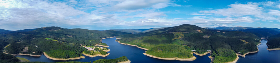 Panoramic landscape of Oasa lake in the Parang mountains - Romania