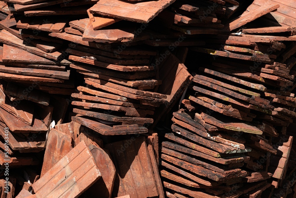 Canvas Prints Broken Roof Tiles Piled up