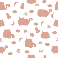Cartoon seamless cat pattern. Vector illustration