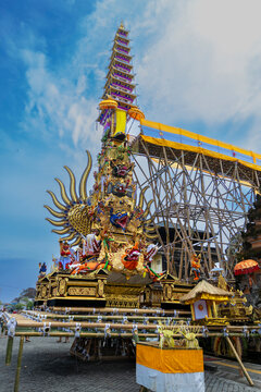 A magnificent 7-storey bamboo carved building for the Ngaben event (Hindu cremation ceremony)