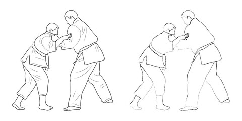 Fototapeta na wymiar Sketch judoist, judoka athlete duel, fight, judo, different pack of sport figure silhouette outline