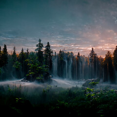 sunset in the forest