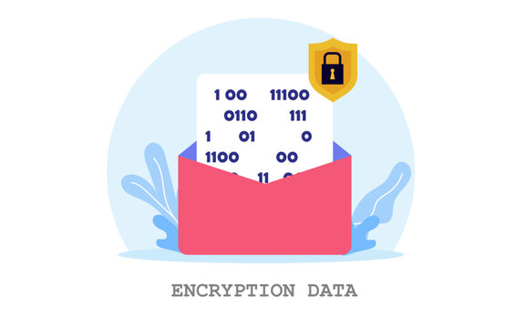 Data Encryption Technology, Secure Data Transmission, Protection Of Information. Vector Illustration.