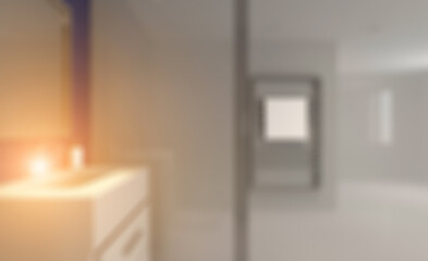 Clean and fresh bathroom with natural light. 3D rendering.. Suns. Abstract blur phototography.