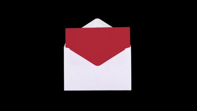Crumpled paper ball morphs into a white letter envelope containing a red paper. Stop motion animation.