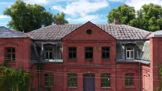 Frontside aerial of historical attraction Katvari Manor, Limbazi Latvia Europe