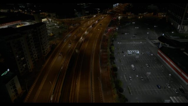 Aerial Drone View Of Basarab Overpass Near Orhideea Towers In Bucharest, Romania. 