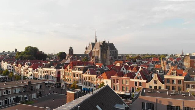 Leiden Hooglandse Kerk Gothic Church In Leiden City Centre, Netherlands. Aerial Drone Shot