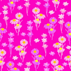 Pink Florals Print. seamless flower pattern. ditsy daisy pattern. good for wallpaper, dress, fashion, fabric, background.