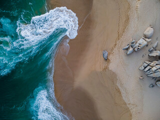 Aerial view of Playa del Divorcio, Cabo San Lucas, Baja California, Mexico.
