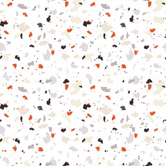 Terrazzo seamless pattern. Classic Italian texture of mosaic floor. Trendy background for ceramic, home decor, fabric design. PNG illustration.