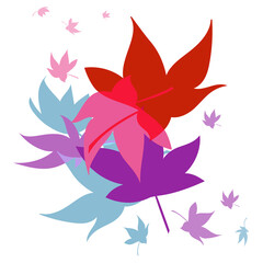 Beautiful autumn red, purple and light blue leaves background