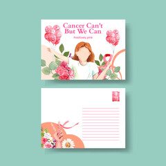 Postcard template with breast cancer concept,watercolor style