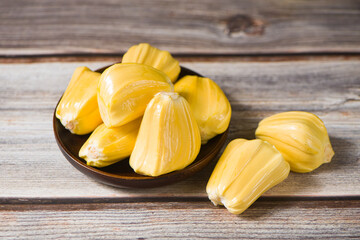 fresh ripe jackfruit peeled tropical fruit on table