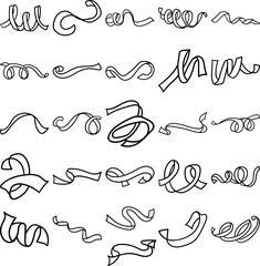 Confetti Hand Drawn Doodle Line Art Outline Set Containing confetti, streamers, party, pieces, papers, colored paper, new year, celebration