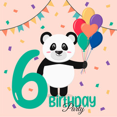 Naklejka premium Six Birthday card with panda.