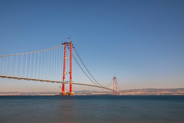 Fototapeta na wymiar new bridge connecting two continents 1915 canakkale bridge (dardanelles bridge), Canakkale, Turkey