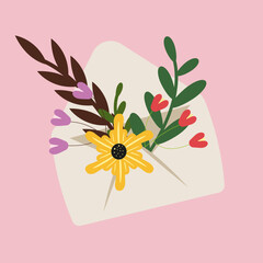 Flower bouquet  in the envelope