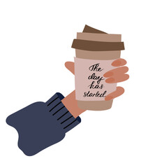 Hand holding cup of coffee or tea, vector illustration