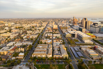 Aerial view of downtown in Long Beach, California, United States.