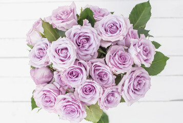 bouquet of delicate pink roses top view