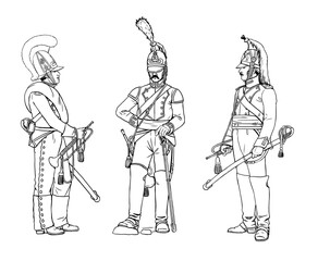 Fototapeta na wymiar German trumpeters during the Napoleon War. Napoleon Bonaparte and his wars. Historical drawing.