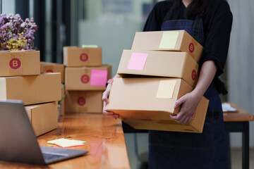 Small Business retail market and online sell marketing delivery, SME e-commerce concept