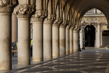 Doge's Palace on San Marco square, Italy. Colonnade of famouse Doge palace next to San Marco...