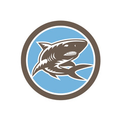 Shark Swimming Up Woodcut Retro