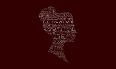 Woman word cloud vector illustration design l Word art for womens day or mothers day l Feminity l Femaleness l Mum l Female l Womanhood l Motherhood l Mothers Day l Womens Day l 8th march