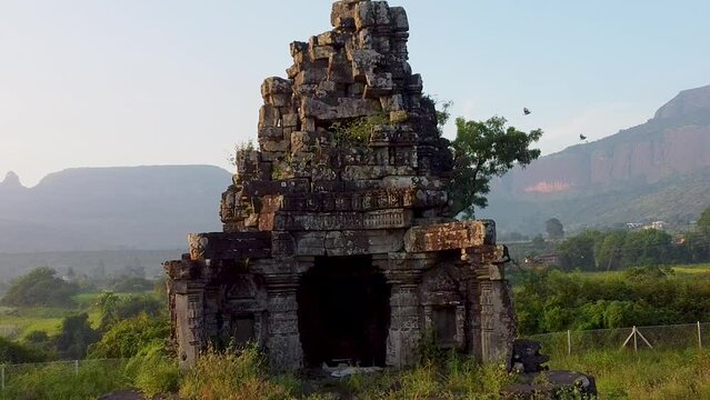 Ruins Of Anjaneri Jain Temple In India - pullback