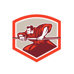 Samurai Warrior Drawing Katana Sword Shield