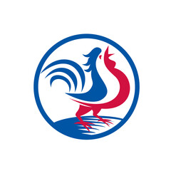 Obraz premium Chicken Rooster Crowing Circle Retro