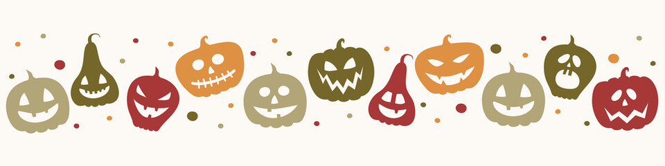 Background with funny pumpkins. Halloween banner design. Vector - obrazy, fototapety, plakaty