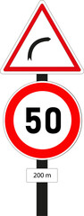 Panneaux routiers: Limitation de vitesse et virage à droite
