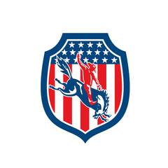 American Rodeo Cowboy Riding Bronco Shield Retro