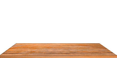 Wooden plank tabletop isolated on white background.