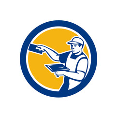 Plasterer With Trowel Circle Retro