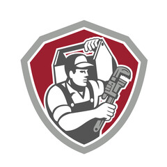 Plumber Carry Toolbox Wrench Shield Retro